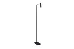 Czarna lampa podłogowa Fler LED 1-punktowa AZ3202 o minimalistycznym designie. Ustawiona w pozycji stojącej, z prostym, smukłym ramieniem i kwadratową podstawą, idealna do nowoczesnych wnętrz.