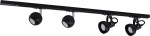 Prowadnica Tracer o długości 100 cm w kolorze czarnym, z trzema okrągłymi reflektorami. Reflektory mają metaliczne wykończenie i są montowane na szynie, co umożliwia ich regulację. Produkt zamontowany w poziomie, na jednolitym tle.
