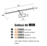 Kinkiet obrazowy DaVinci 90 LED w czarnym chromie, 1-punktowy. Wymiary: długość 90 cm, wysięg 11 cm. Metalowa konstrukcja, możliwość regulacji kąta. Oświetlenie LED 16W, 1200 lm, 3000K. Idealny do oświetlenia obrazów lub zdjęć.