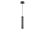 Czarna lampa wisząca Tubo 1-punktowa z chromowanym detalem, w kształcie cylindrycznym, zawieszona na cienkim przewodzie. Prosta, nowoczesna forma, idealna do minimalistycznych wnętrz. Tło białe, co podkreśla elegancję produktu.