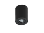 Lampa sufitowa Bross 1-punktowa w kolorze czarnym, cylindryczny kształt, zamontowana na suficie. Emituje światło z centralnego źródła, widoczna metalowa oprawa i szklana soczewka. Prosty design, idealna do nowoczesnych wnętrz.