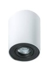 Lampa sufitowa Bross w formie cylindrycznej, biała z czarnym detalem, z pojedynczym punktem świetlnym. Wykończenie matowe, z widocznym reflektorem w dolnej części. Montowana do sufitu, idealna do nowoczesnych wnętrz.