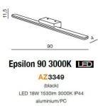 Kinkiet Epsilon 90 LED w kolorze czarnym, o długości 90 cm i wysokości 11,5 cm. Wykonany z aluminium, z mocą 18W, generujący światło o temperaturze 3000K. Przeznaczony do montażu na ścianie, IP44.