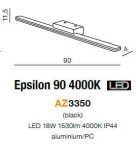 Czarny kinkiet Epsilon 90 LED 4000K, 1-punktowy, wykonany z aluminium i tworzywa. Wymiary: 90 cm długości, 11,5 cm wysokości, 4 cm szerokości. Źródło światła LED 18W, 1530 lm, IP44, idealny do wnętrz.