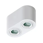 Biała lampa sufitowa Brant IP44 z dwoma punktami świetlnymi. Posiada prostokątny kształt z zaokrąglonymi krawędziami oraz dwie szklane soczewki w metalowych obręczach, zamontowana pod kątem. Idealna do wnętrz oraz przestrzeni narażonych na wilgoć.