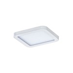 Biała oprawa do zabudowy Slim square D9 LED 3000K, o kwadratowym kształcie z zaokrąglonymi krawędziami. Ujęcie frontalne, montowana płasko na suficie, z matowym kloszem, emitującym ciepłe światło. Idealna do nowoczesnych wnętrz.
