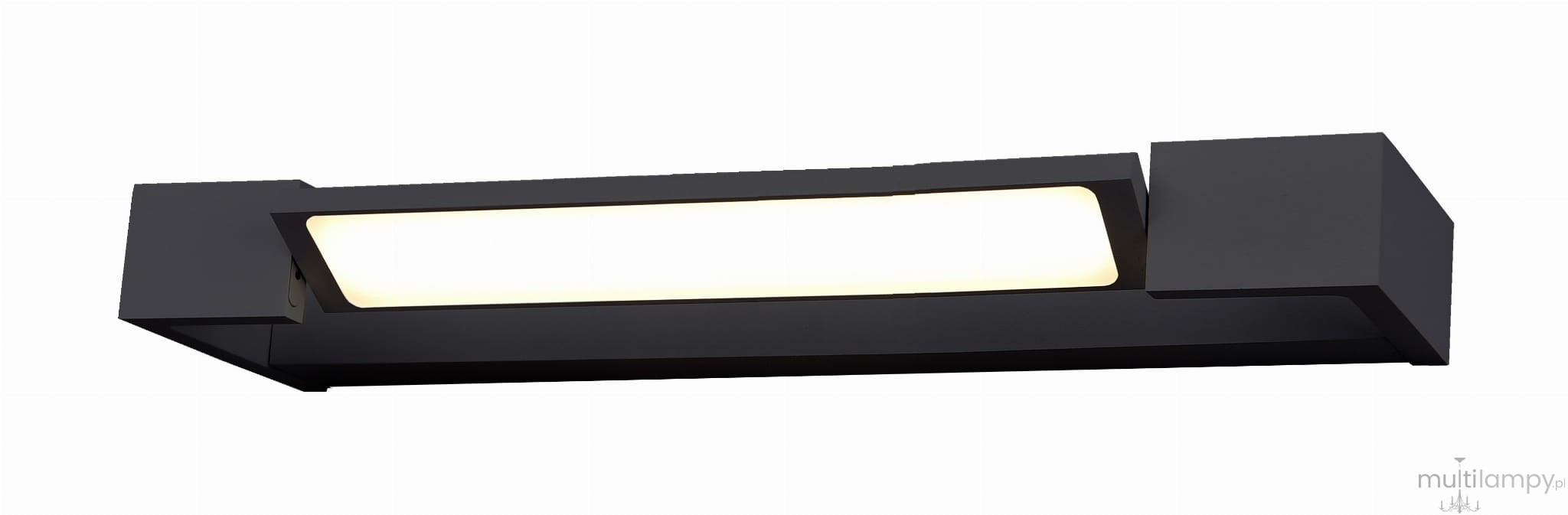 Kinkiet Dali 30 LED w kolorze czarnym, 1-punktowy, z prostokątnym, matowym kloszem, emitującym ciepłe światło 3000K. Ujęcie z boku, produkt zamontowany na ścianie, minimalistyczny design.