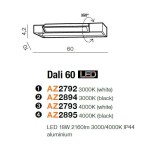 Kinkiet Dali 60 LED w kolorze białym, 1-punktowy, wykonany z aluminium. Wymiary: 60 cm długości, 10 cm szerokości, 4,2 cm wysokości. Źródło światła 18W, ciepła barwa 3000K, obrót 350°. Idealny do nowoczesnych wnętrz.