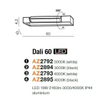 Kinkiet Dali 60 LED, czarny, 1-punktowy, wykonany z aluminium. Wymiary 60 cm x 10 cm x 4,2 cm. Źródło światła 18W, 3000K, IP44. Możliwość obrotu 350°. Prosty, prostokątny kształt, idealny do nowoczesnych wnętrz.