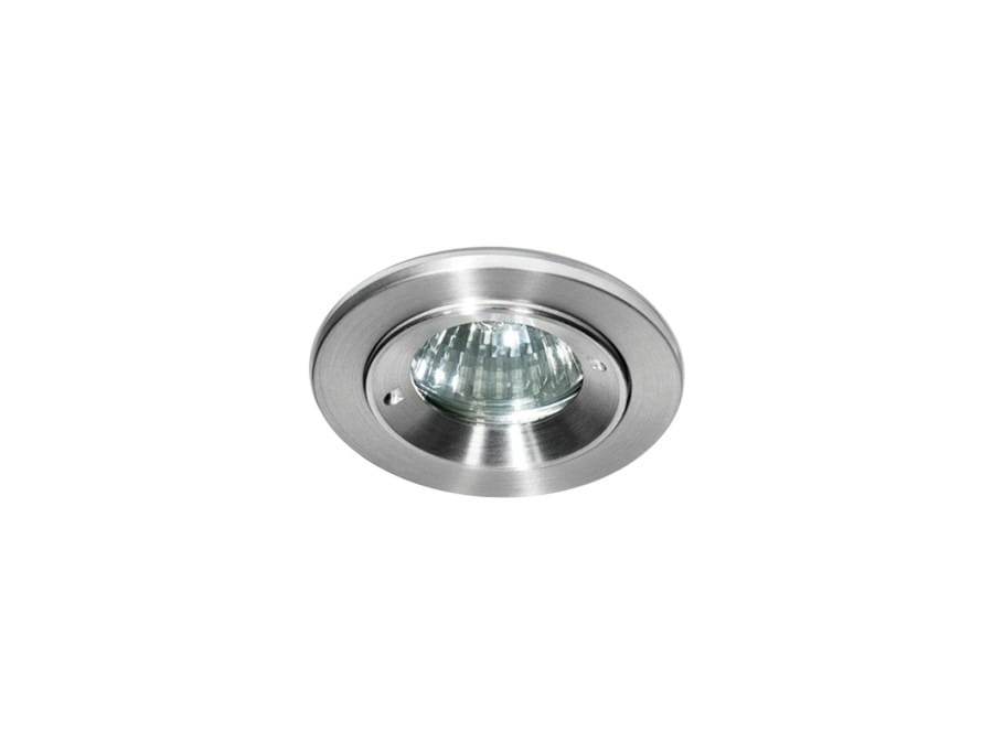 Oprawa sufitowa do zabudowy Tito IP54, 1-punktowa, wykonana z aluminium w kolorze srebrnym. Zbliżenie na okrągłą konstrukcję z przezroczystą soczewką, montowana w sufitach. Produkt o eleganckim, minimalistycznym designie, idealny do wnętrz.