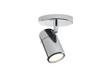 Lampa sufitowa Noemie IP44 w chromowanej obudowie, z ruchomym reflektorem w kształcie cylindra. Zawieszona na okrągłej podstawie, skierowana w dół, idealna do oświetlenia wnętrz. Prosty design, nowoczesny akcent do aranżacji.