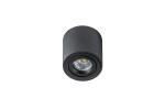 Mini Bross lampa sufitowa 1-punktowa w kolorze czarnym, cylindryczna konstrukcja. Ujęcie frontalne, lampa zamontowana na suficie z widoczną żarówką LED. Prosty design, bez zbędnych zdobień, idealna do nowoczesnych wnętrz.