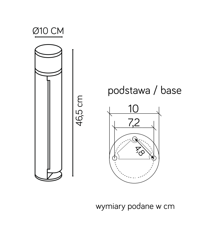 Lampa stojąca ogrodowa Elborn EL3113 o wysokości 46,5 cm i średnicy 10 cm, z prostokątną podstawą. Zawiera wbudowane gniazda. Prosta forma, idealna do ogrodu. Wymiary podstawy: 10 cm x 7,2 cm.