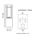 Lampa stojąca ogrodowa Fan Kwadrat H50, wysokość 50 cm, podstawowy kwadratowy kształt o wymiarach 12 cm x 12 cm. Wbudowane gniazdo na żarówkę w górnej części, wykonana z materiałów odpornych na warunki atmosferyczne.