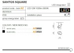Czarna lampa sufitowa LED Santos Square, 1-punktowa, wykonana z aluminium. Wymiary: 20,6 cm x 4,9 cm. Zintegrowane źródło światła 12W, 1020 lm, 3000K. Montaż sufitowy, klasa ochrony IP20. Minimalistyczny design z kątem ujęcia z góry.