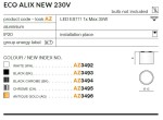 Czarna lampa sufitowa Eco Alix New 230V, wykonana z aluminium, jedno punktowe źródło światła, średnica 12 cm, przeznaczona do montażu wewnętrznego. Brak żarówki w zestawie.