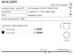 Lampa sufitowa Alix 230V w kolorze białym, wykonana z aluminium. Posiada okrągły klosz o średnicy 13,5 cm i wysokości 10,5 cm. Możliwość regulacji kąta nachylenia do 45° oraz obrotu o 360°. Żarówka nie jest dołączona.
