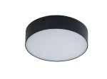 Czarny plafon LED Monza R 22 z białym, okrągłym kloszem o średnicy 22 cm. Lampa zamontowana na suficie, emitująca ciepłe światło (3000K). Prosty, nowoczesny design, idealna do różnych wnętrz.