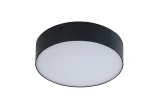 Czarny plafon LED Monza R 22 o średnicy 22 cm, z mlecznym kloszem, emitującym światło o temperaturze barwowej 4000K. Zamontowany na suficie, z okrągłym kształtem i prostym, nowoczesnym designem.