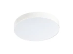 Biały plafon LED Monza R 40 4000K, okrągły, płaski, zawieszony, o gładkiej powierzchni. Produkt przeznaczony do montażu sufitowego, zapewniający równomierne oświetlenie. Tło proste, co podkreśla minimalistyczny design.
