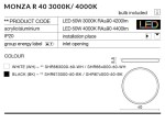 Czarny plafon LED Monza R 40 o średnicy 40 cm, wykonany z akrylu i aluminium, z otworem wlotowym. Posiada żarówkę LED 50W, 3000K, 4200lm, do montażu sufitowego. Prosty, okrągły kształt, idealny do nowoczesnych wnętrz.
