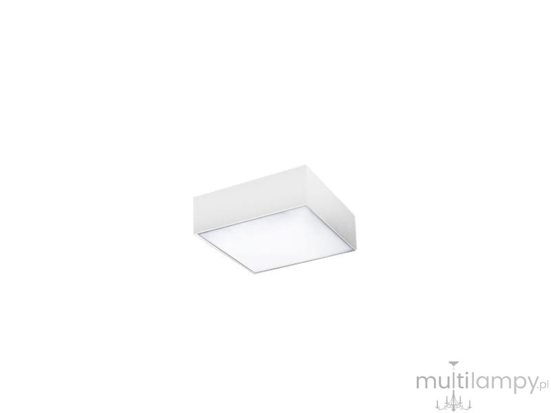 Plafon LED Monza S 22 w kolorze białym, o kwadratowym kształcie. Zamontowany płasko na suficie, z matowym panelem emitującym światło o barwie 3000K. Prosty design, idealny do nowoczesnych wnętrz.