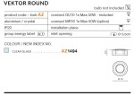 Oprawa sufitowa Vektor Round AZ1494 w kolorze przezroczystym z aluminium i kryształu. Okrągły kształt z otworem o średnicy 6,5 cm, przeznaczona do zabudowy. Wymaga żarówki GU10 lub MR16 (nie dołączona). IP20.