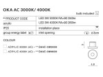 Oprawa sufitowa Oka AC LED 4000K w kolorze akrylowym, okrągła, przeznaczona do zabudowy. Wymiary: średnica 4,8 cm, wysokość 3 cm. Zawiera źródło światła LED o mocy 3W, strumień świetlny 260 lm. Otwór montażowy o średnicy 3 cm.