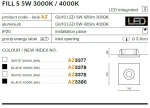 Oprawa sufitowa Fill S LED 3000K, biała, wykonana z aluminium, o średnicy 3,6 cm i wysokości 2,8 cm. Zintegrowane źródło LED, z otworem instalacyjnym o średnicy 3,4 cm. Idealna do zabudowy w sufitach.