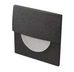 Czarna oprawa schodowa Sane D60 LED do zabudowy, 1-punktowa. Posiada prostokątną obudowę z matowego materiału oraz półokrągły element emitujący światło w centralnej części. Ujęcie frontalne, produkt zamontowany na ścianie.