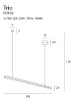 Czarna lampa wisząca Trio LED P0310, 1-punktowa. Prosta, prostokątna forma o długości 100 cm i wysokości 150 cm. Wbudowane źródło światła LED 12W, 733lm, barwa 3000K. Montaż sufitowy, zawieszona na cienkim przewodzie, z okrągłym mocowaniem.