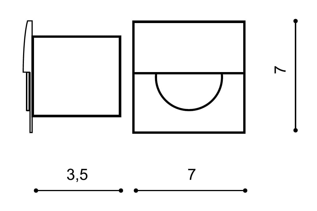 Oprawa schodowa Sane D60 LED w kolorze niklowym, przeznaczona do zabudowy. Wymiary: 3,5 cm szerokości, 7 cm wysokości. Prosty kształt z okrągłym detalem w dolnej części. Idealna do oświetlenia wnętrz.