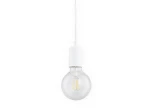 Lampa wisząca Maris 1-punktowa w kolorze białym, z przezroczystą żarówką o okrągłym kształcie. Ujęcie z przodu, zawieszona na białym przewodzie. Widoczna żarówka LED z widocznymi elementami świetlnymi.