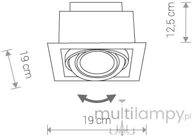 Czarna lampa sufitowa Downlight ES111, 1-punktowa, kwadratowa. Wymiary: 19 cm x 19 cm, wysokość 12,5 cm. Możliwość regulacji kąta świecenia. Prosty, nowoczesny design, idealna do różnych wnętrz.