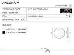 Kinkiet Ancona M IP54 w kolorze białym, wykonany z metalu i aluminium. Okrągły, średnica 18 cm, grubość 4 cm. Przeznaczony do montażu, z wbudowaną diodą LED (6W, 3000K). Klasa energetyczna EE7.