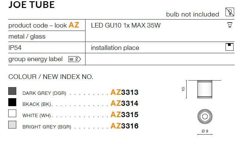 Lampa sufitowa elewacyjna Joe Tube 1-punktowa w kolorze grafitowym, wykonana z metalu i szkła. Okrągły kształt, średnica 9 cm, przeznaczona do montażu wewnętrznego i zewnętrznego, klasa odporności IP54. Żarówka LED GU10 maks. 35W nie jest dołączona.