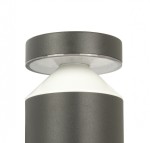 Lampa stojąca ogrodowa Delta LED H50, z metalową podstawą w kolorze grafitowym, z białą, stożkową osłoną. Ujęcie z góry, pokazujące okrągły klosz z przezroczystą częścią u góry. Prosta forma, przeznaczona do oświetlenia przestrzeni zewnętrznej.