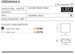 Cremona S LED kinkiet elewacyjny 1-punktowy w kolorze białym, wykonany z aluminium, zintegrowanym źródłem światła LED 6W, wymiarach 11,5 cm x 2,9 cm x 9 cm, z klasą szczelności IP54, idealny do użytku na zewnątrz.