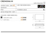 Cremona M LED kinkiet elewacyjny 1-punktowy, biały, wykonany z aluminium. Owalny kształt, wymiary 17,5 cm x 2,9 cm. Przeznaczony do montażu na zewnątrz, klasa ochrony IP54, zintegrowane źródło światła LED 10W 3000K.