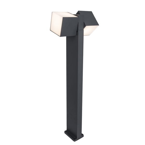 Lampa stojąca ogrodowa Cuba LED H75 z dwoma regulowanymi punktami świetlnymi, ciemnoszara obudowa, prostokątny kształt, osłony w kolorze białym, montaż na podstawie. Idealna do oświetlenia przestrzeni zewnętrznych.