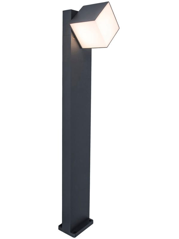Lampa stojąca ogrodowa Cuba LED H75 w ciemnoszarym kolorze, z regulowanym kloszem w kształcie sześcianu. Produkt ma prostą, pionową podstawę i jest przeznaczony do użytku na zewnątrz.