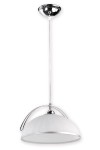 Lampa wisząca Flex O1487 CH z białym kloszem o okrągłym kształcie, zawieszona na cienkim przewodzie. Metalowe elementy w wykończeniu chromowanym. Ujęcie frontalne, ukazujące detal konstrukcji i stylowy design.