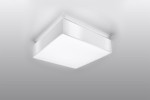 Lampa sufitowa Horus 25, 1-punktowa, w kolorze białym. Kwadratowa konstrukcja z matowego materiału, zamontowana na suficie. Emituje równomierne światło, idealna do nowoczesnych wnętrz.