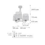 Lampa wisząca Baby Travel, 3-punktowa, z trzema cylindrycznymi kloszami w kolorze szarym. Wymiary: średnica kloszy 15 cm, wysokość 24,5 cm. Umożliwia użycie trzech żarówek E-27 o maksymalnej mocy 60W. Montaż sufitowy.