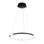 Lampa wisząca Lozanna 1-punktowa w kolorze czarnym, z okrągłym metalowym stelażem i trzema okrągłymi, białymi kloszami. Montowana na długich linkach, z okrągłym sufitowym mocowaniem. Minimalistyczny design, idealna do nowoczesnych wnętrz.