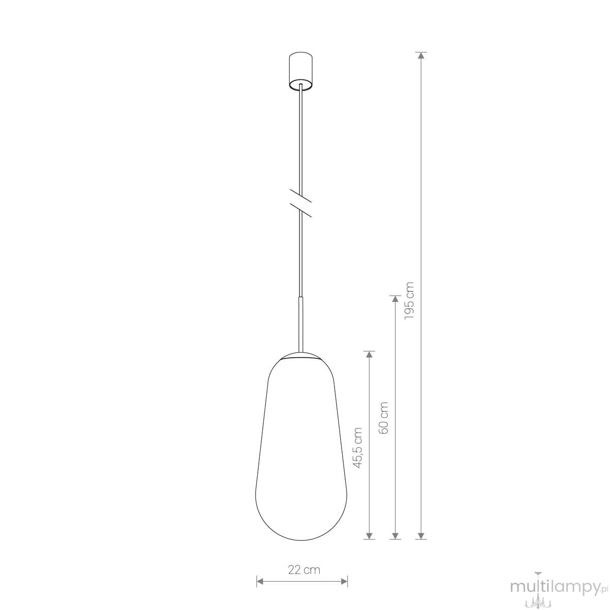 Lampa wisząca Pear L 1-punktowa o kształcie gruszki, w kolorze białym, zawieszona na cienkim przewodzie. Wymiary: średnica 22 cm, wysokość regulowana od 60 cm do 195 cm. Prosta, nowoczesna forma doskonała do różnych wnętrz.