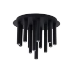 Czarna lampa sufitowa Stalactite z 13 punktami świetlnymi. Produkt ma okrągłą podstawę i długie, cylindryczne klosze, które skierowane są w dół. Lampa ma matową powierzchnię, co nadaje jej nowoczesny wygląd.