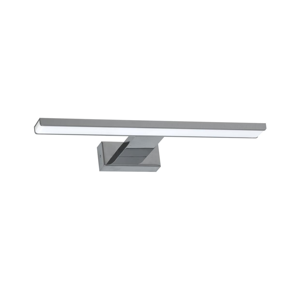 Kinkiet Shine LED IP44 w kolorze chromu, jednoźródłowy, o prostokątnym kształcie. Zainstalowany na ścianie, z metalowym uchwytem. Źródło światła LED o mocy 7W, idealny do oświetlenia wnętrz.