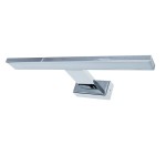 Kinkiet Shine LED IP44 w kolorze chromu, o prostokątnym, minimalistycznym kształcie. Ułożony poziomo, montowany na ścianie. Wymiary L30 cm, moc 7W. Idealny do nowoczesnych wnętrz, odporny na wilgoć.