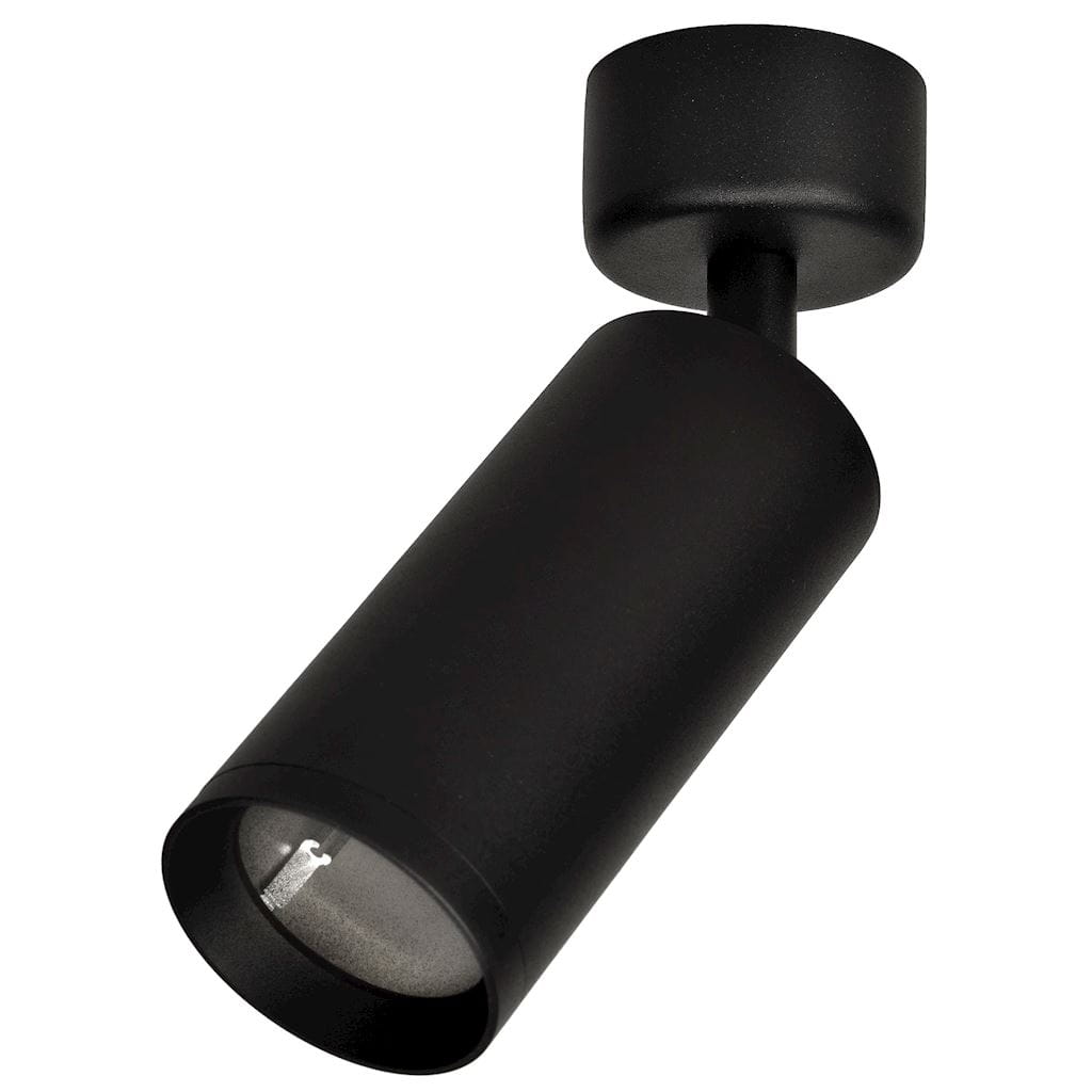 Czarna lampa sufitowa 1-punktowa Mica ML6088, z cylindrycznym kloszem i okrągłym mocowaniem. Ujęcie z boku, ukazujące gładką powierzchnię oraz wnętrze klosza. Idealna do oświetlenia wnętrz.